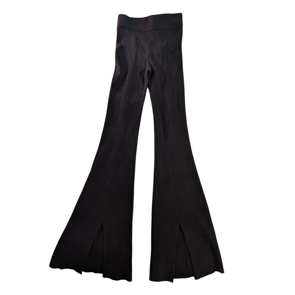 PAIGE Black Ribbed Sweater Flare Pants Wide Leg Slit‎ Bottoms XS Organic Cotton